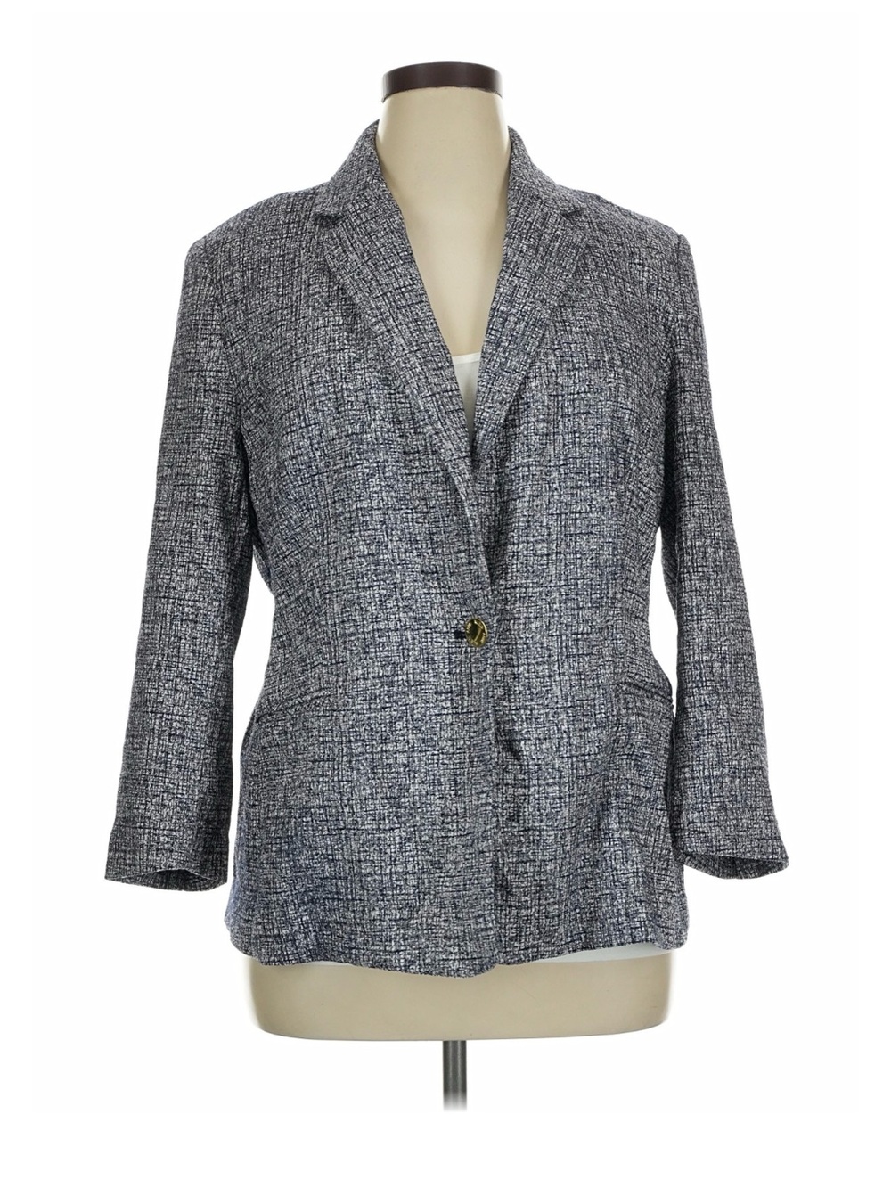 Anne Klein Navy and White Single-Button Blazer